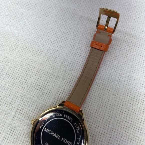 Michael Kors MK2275 Slim Runway Gold-tone Orange Leather Strap Women's Watch - Picture 11 of 12